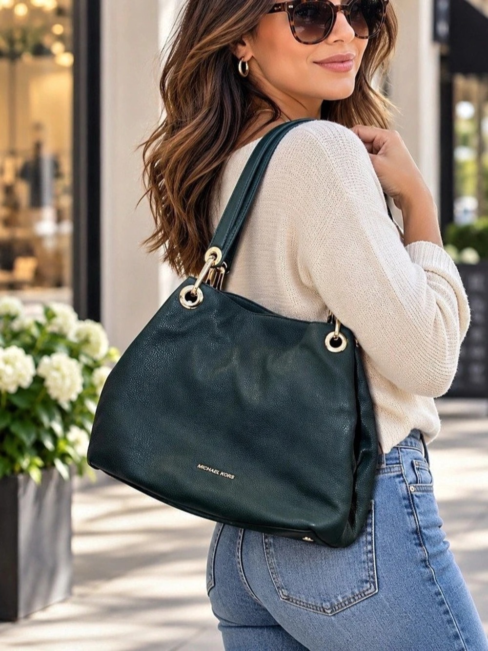 Michael Kors Raven Large Hobo Shoulder Bag Dark Emerald Green